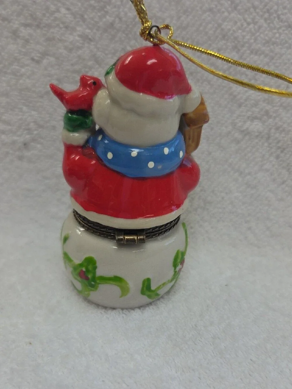 Holiday Snowman Ornament Trinket Box - Blue Scarf, Red Hat